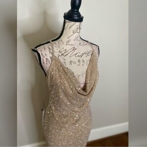 Size 6 Champagne beaded sleek evening gown, formal dress, wedding guest dress